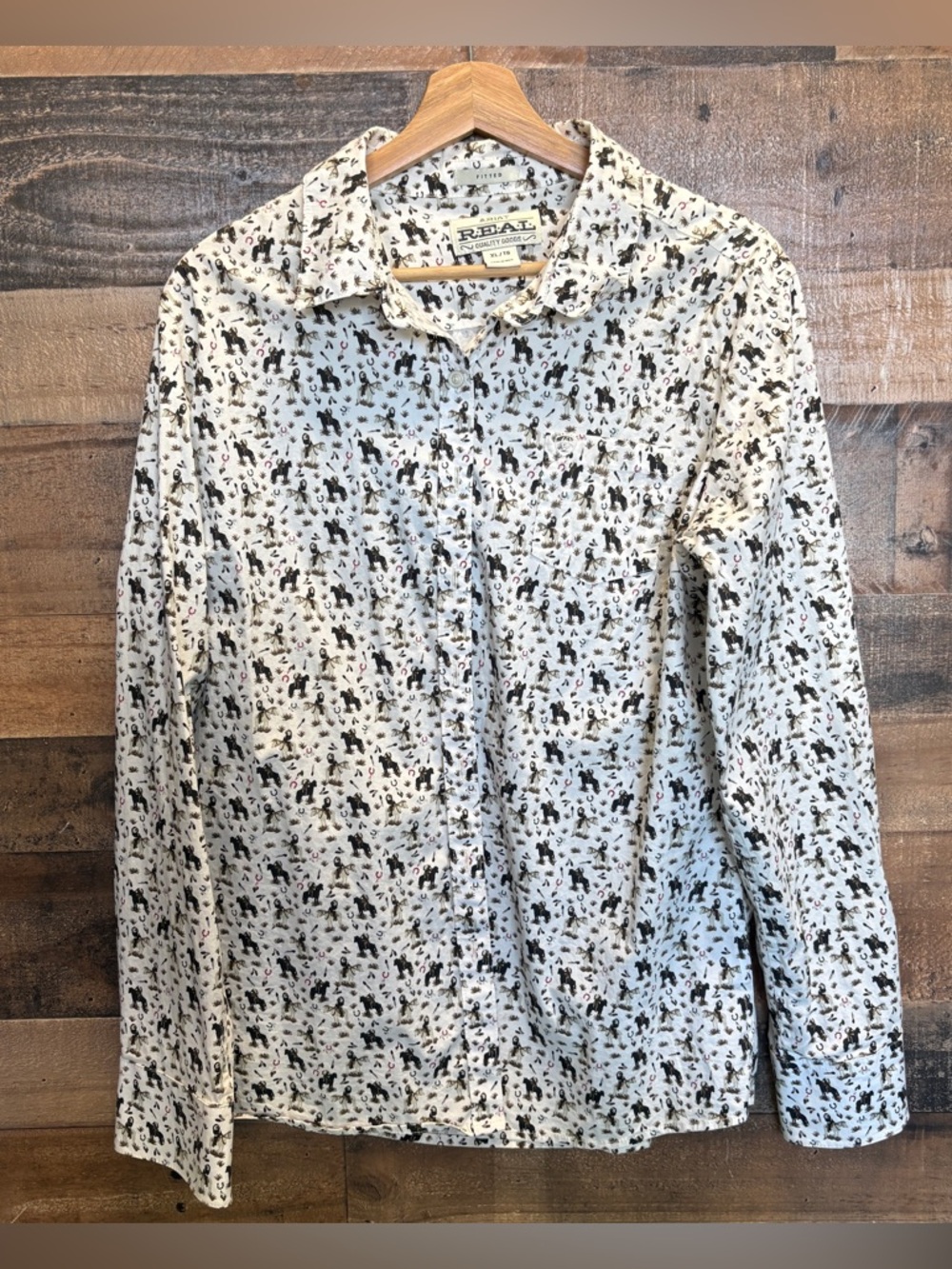 Ariat White Long-Sleeve Button-Down Shirt with Black Print